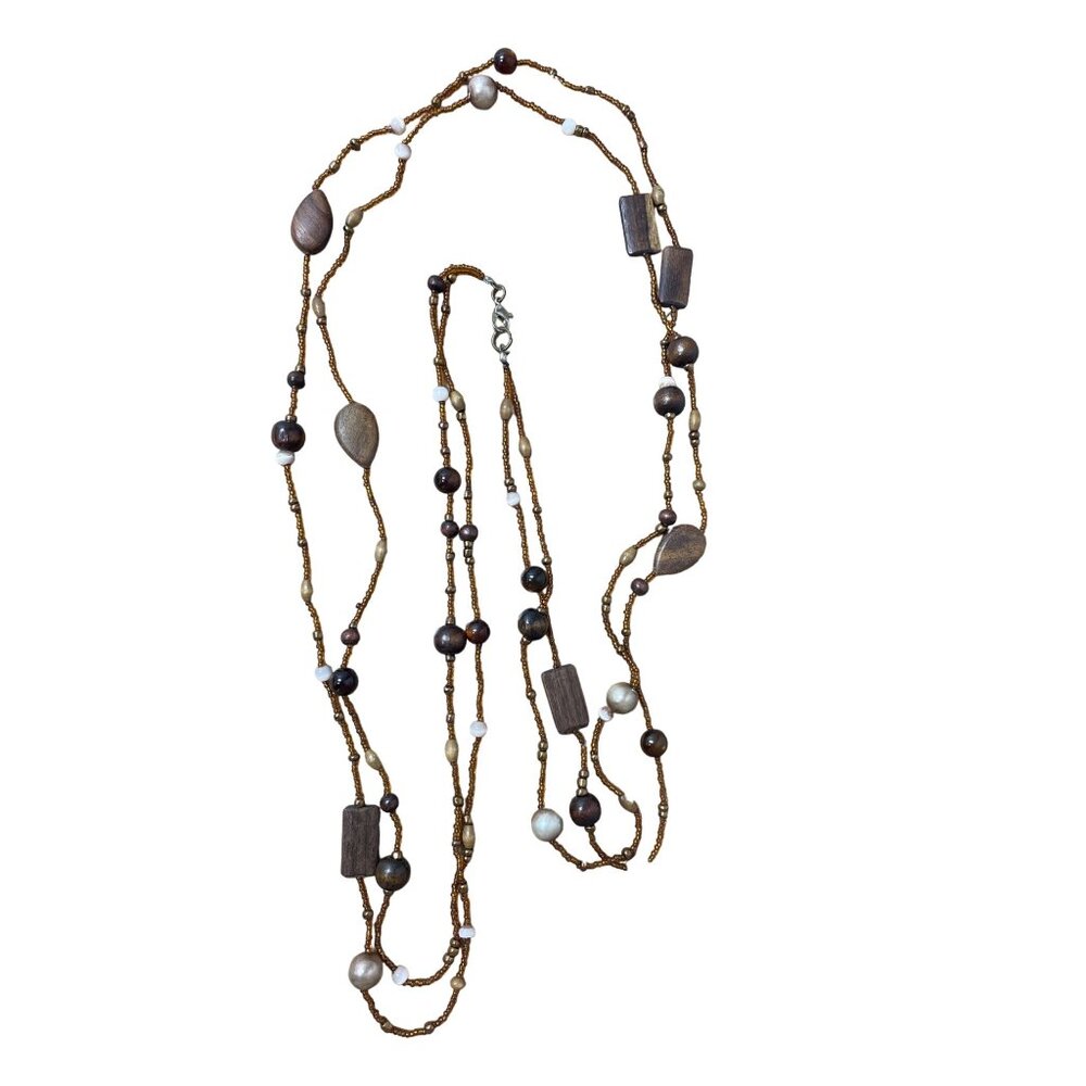 Lot of 2 long Brown Tone Necklaces (876)
